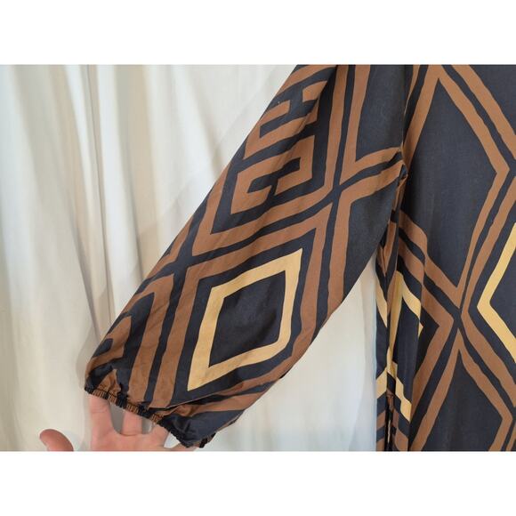 Anthropologie Porridge Womens Brown Black Geometric Mireil Midi Dress XL - Picture 4 of 7